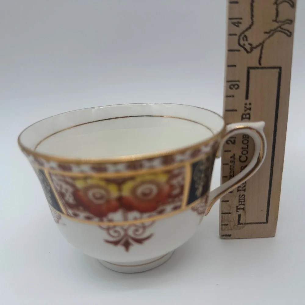 Colclough China 6613 Teacup Saucer Set Imari Style Cobalt Rust Gold England